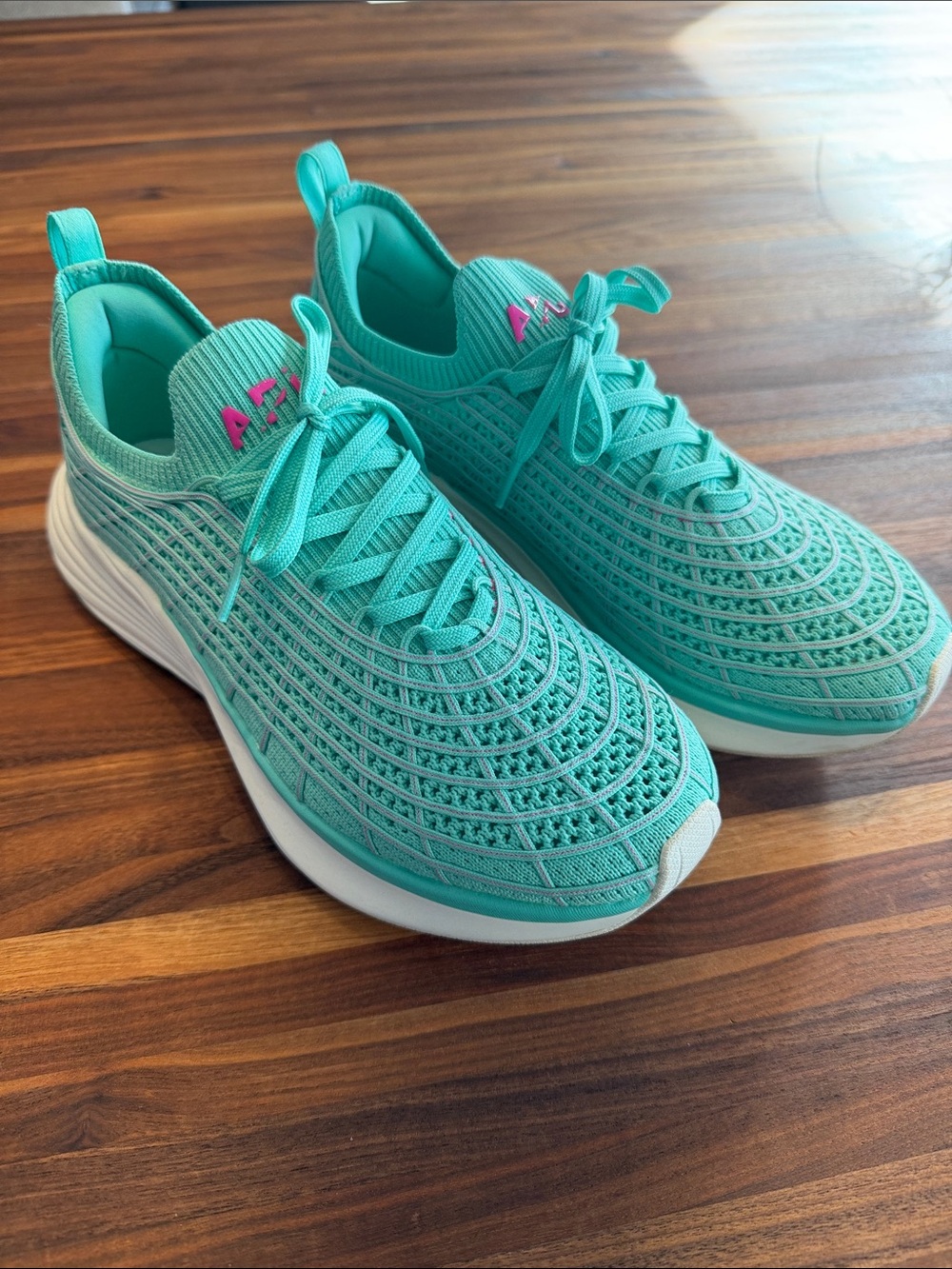 APL Women's Techloom Zipline Sneakers in Teal with Pink Logo